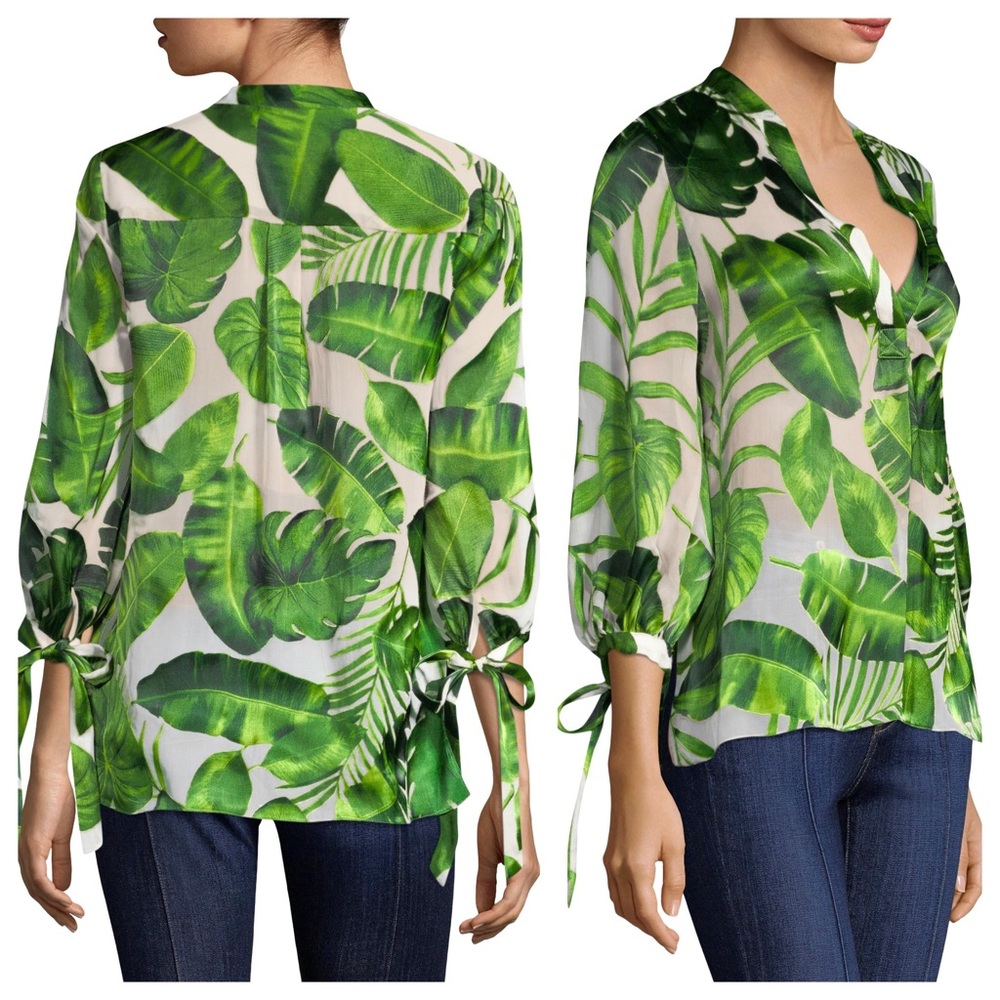 ALICE + OLIVIA Sheila Blouson Sleeve Henley Top - Picture 4 of 13